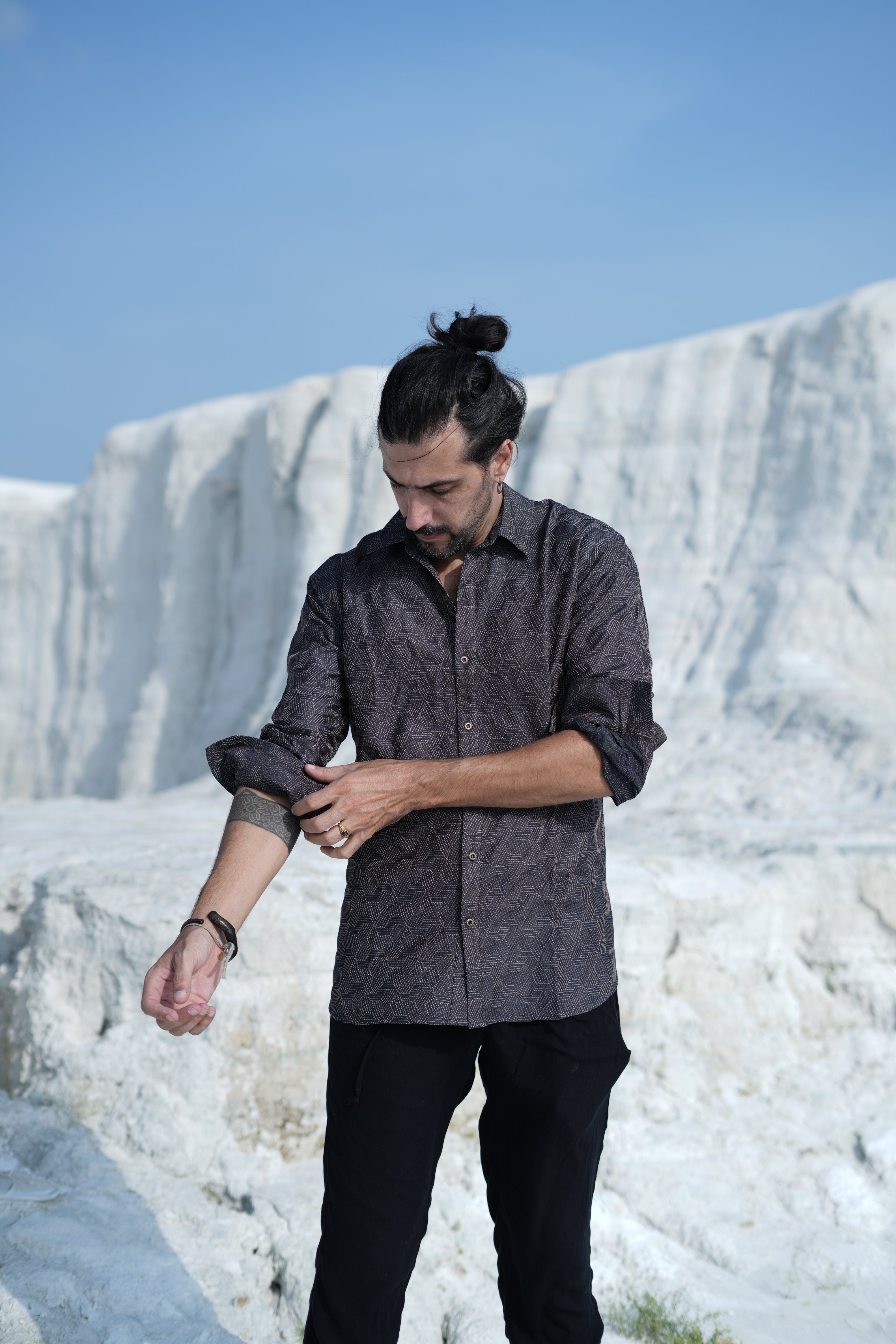 Veyra Shirt – Charcoal Silk Embroidery Shirt