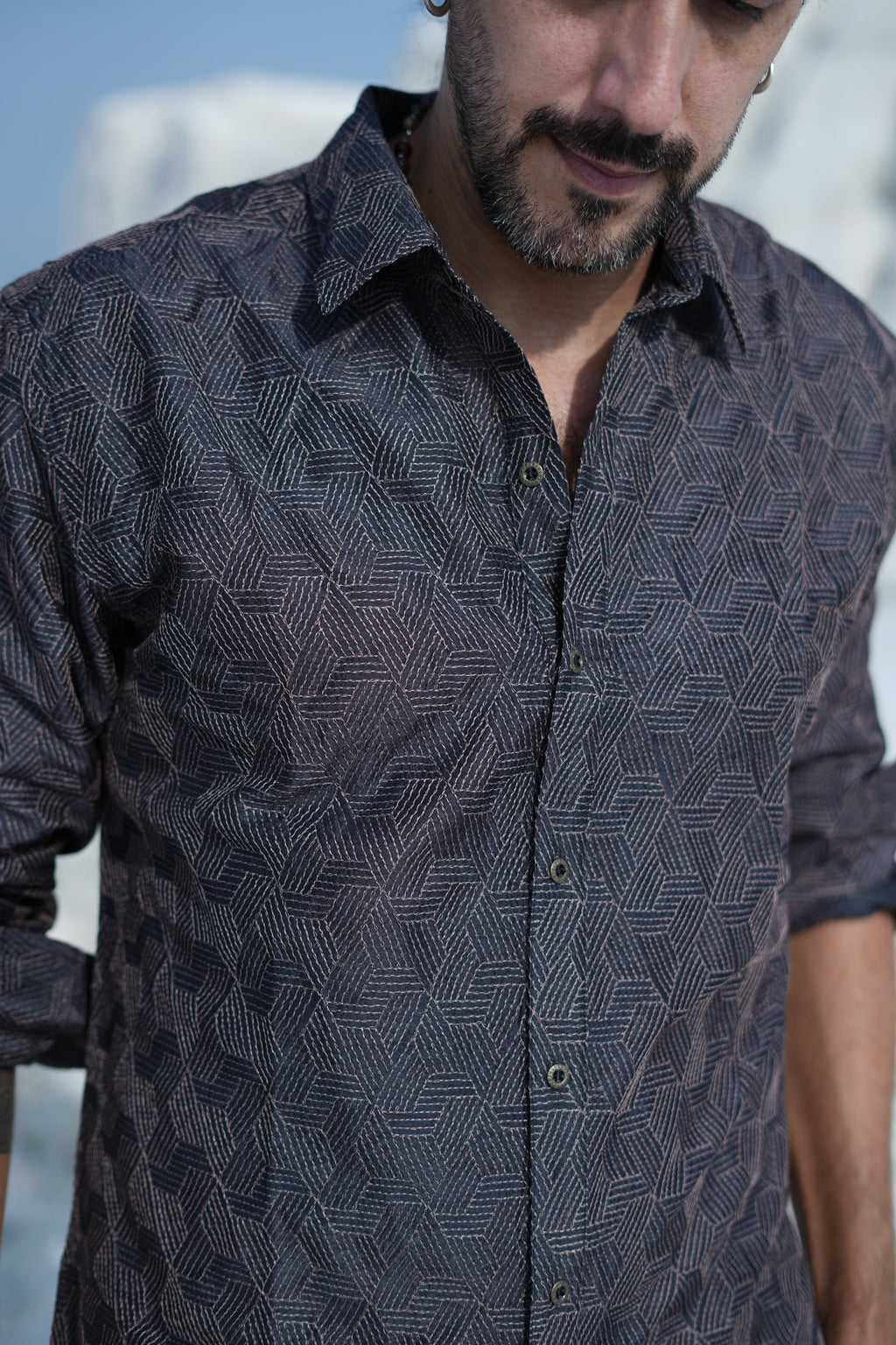 Veyra Shirt – Charcoal Silk Embroidery Shirt