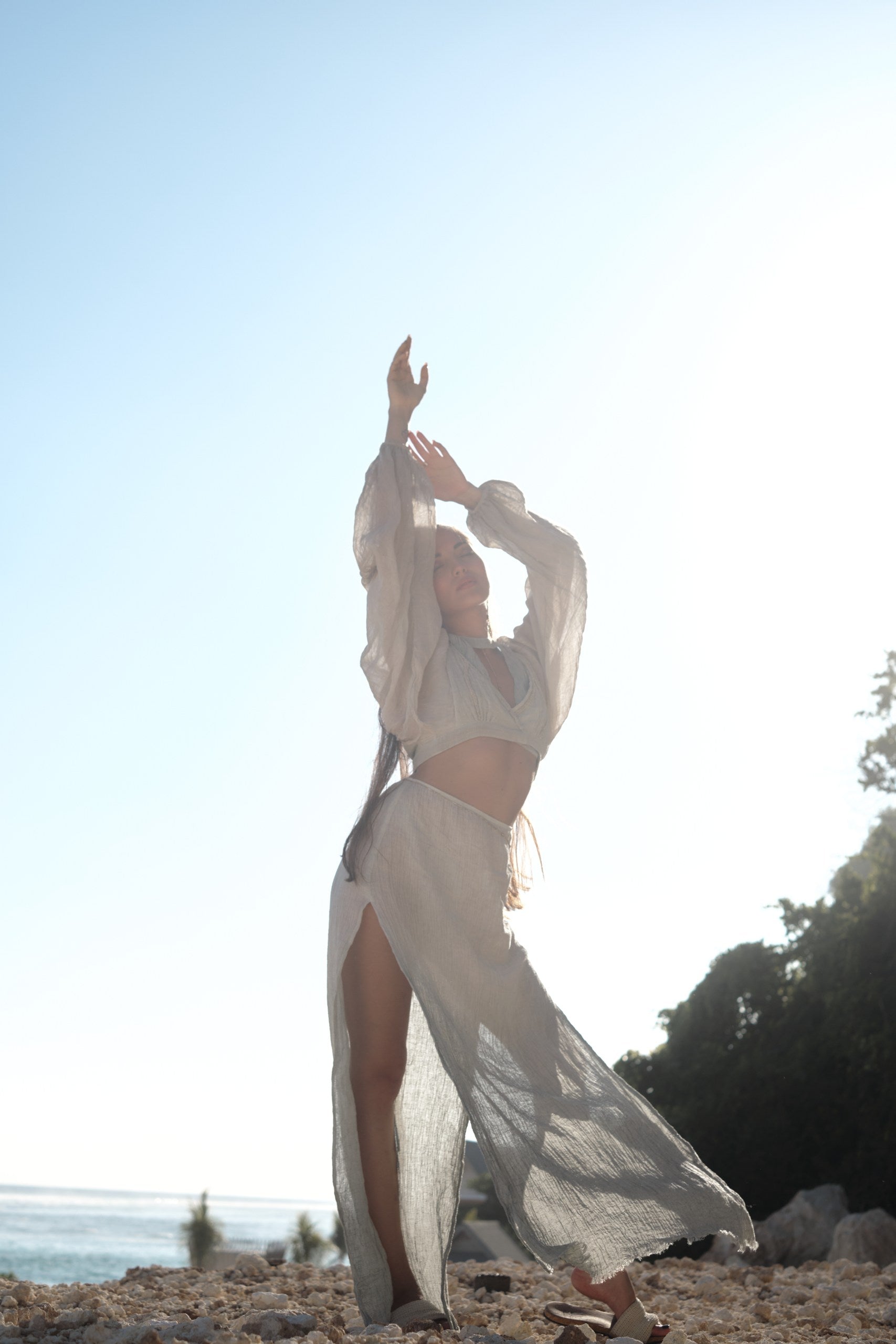 Elya Skirt – Bohemian French Linen Skirt with Ombre Texture