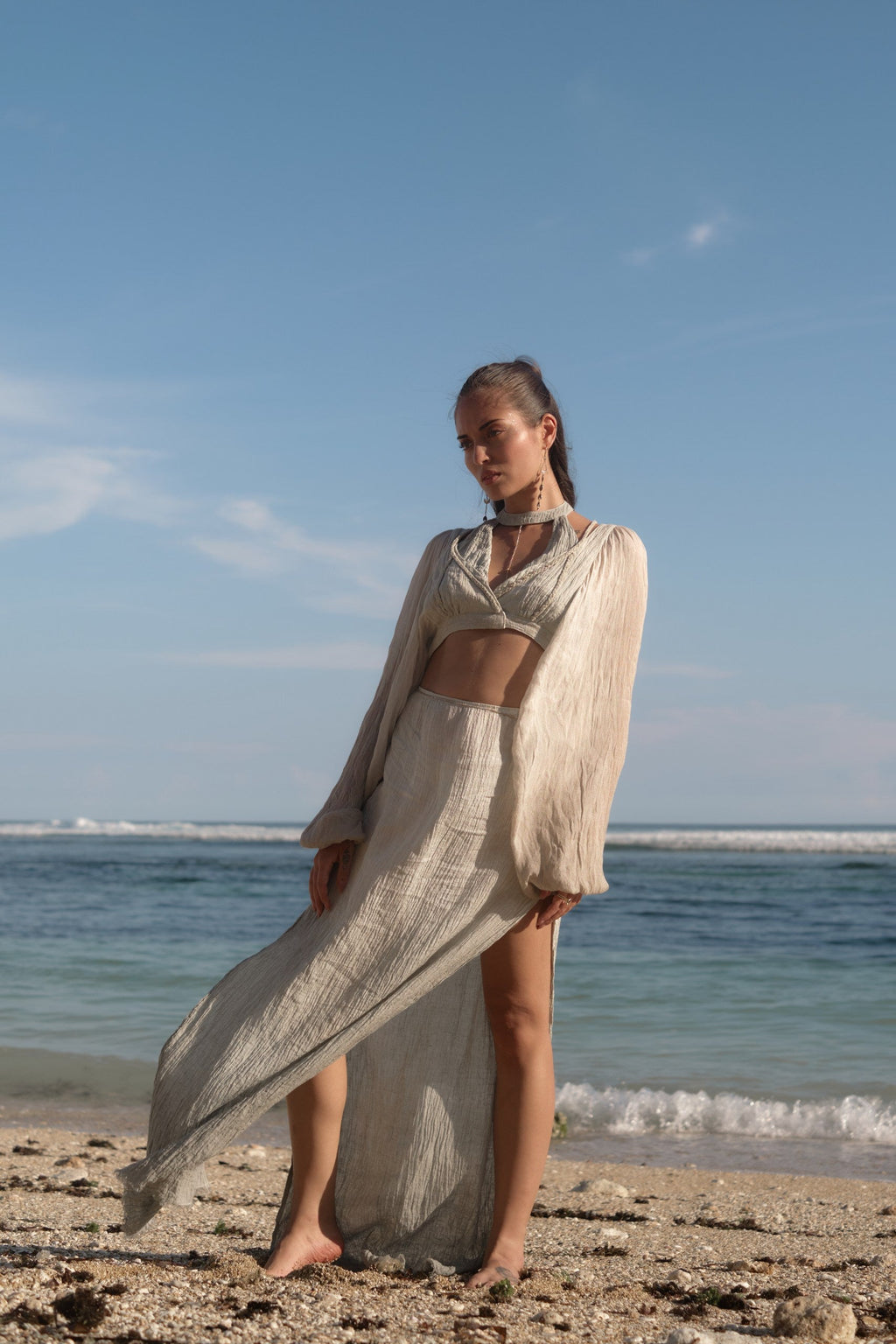 Elya Skirt – Bohemian French Linen Skirt with Ombre Texture